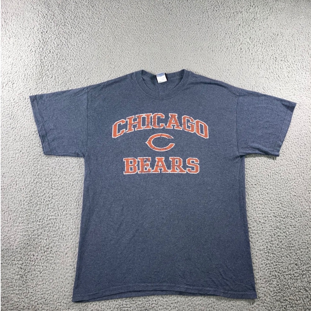 Retro NFL Chicago Bears T-Shirt‎ Men L Blue Heathered Graphic S/S Distressed y2k